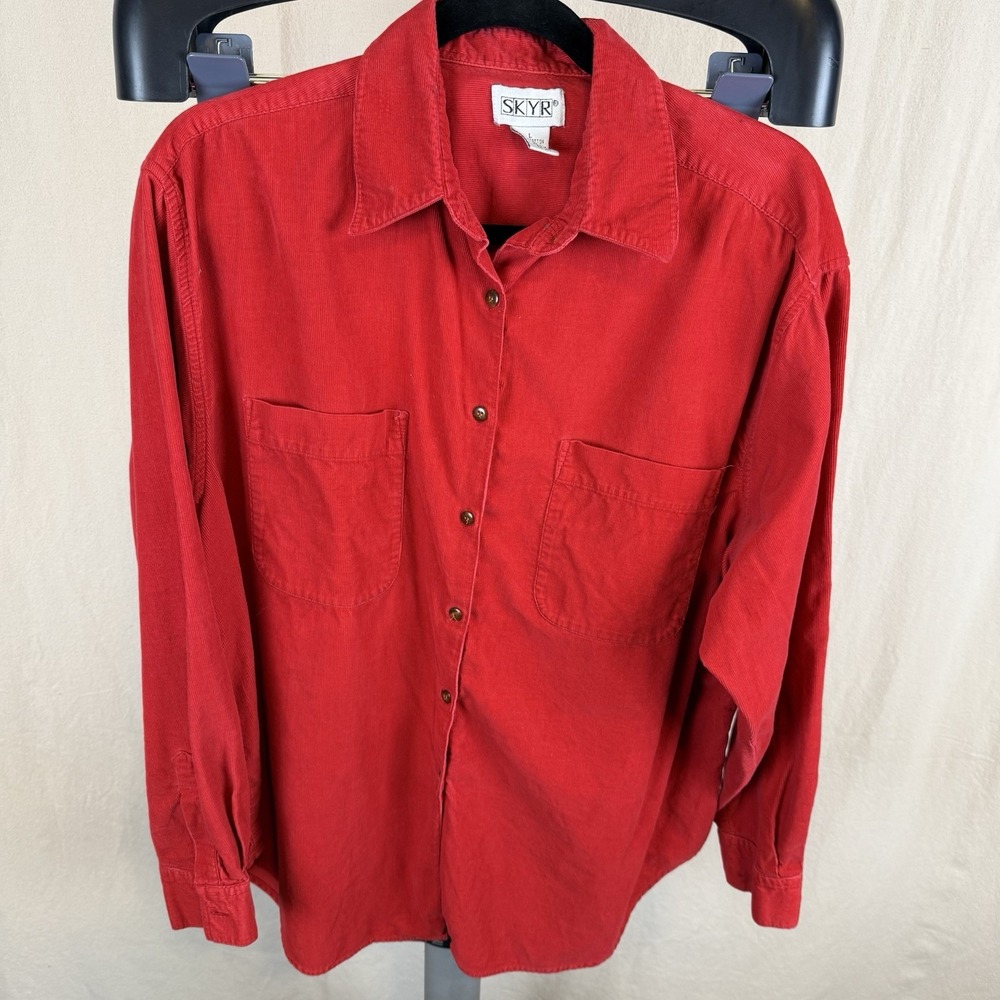 Skyr Vintage Red Cotton Fine Wale Corduroy Women's Button Up Size L
